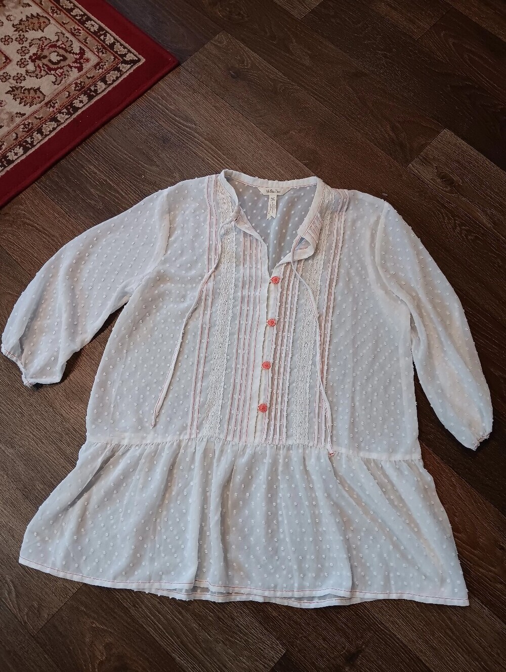 Matilda Jane Sheer White Swiss Dot Blouse with Pink Stitching